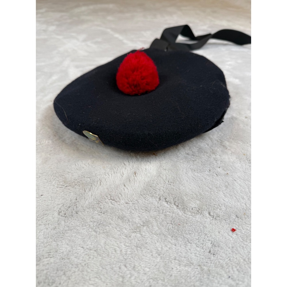 Vintage Scottish Glengarry‎ Bonnet Navy Wool Red Toorie Hat Size 7 1/4